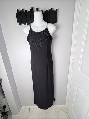 Black Sleeveless Halter Maxi Dress with Beaded Bodice Size S